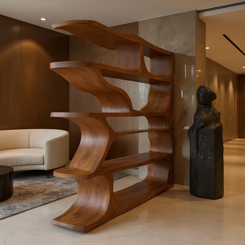 Contemporary Artistic Wooden Bookshelf For Living Room Storage