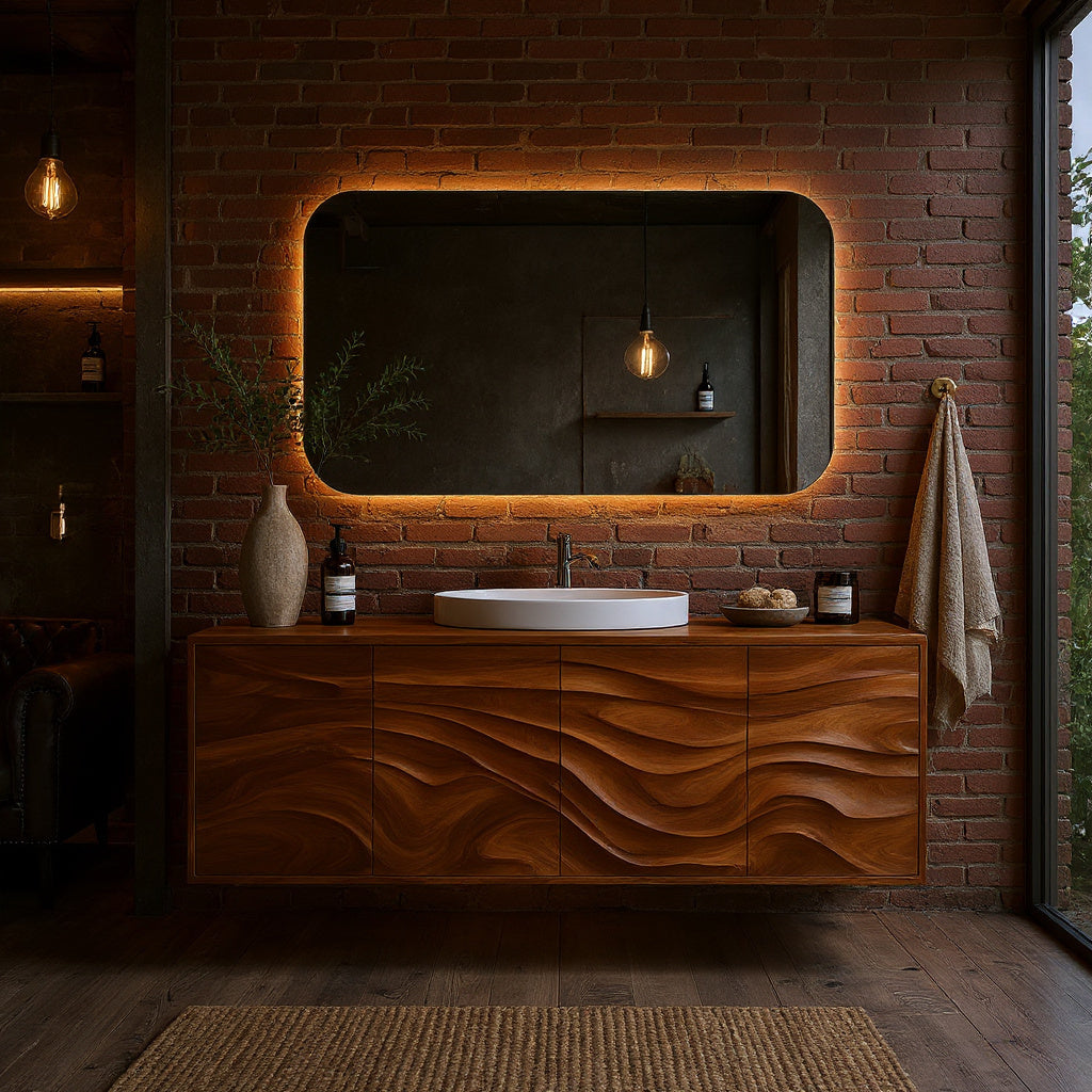 Contemporary Bathroom Vanity With Statement Wave Front For Bathroom