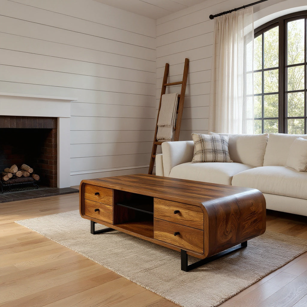 Contemporary Coffee Table With Drawer And Open Shelf For Interior