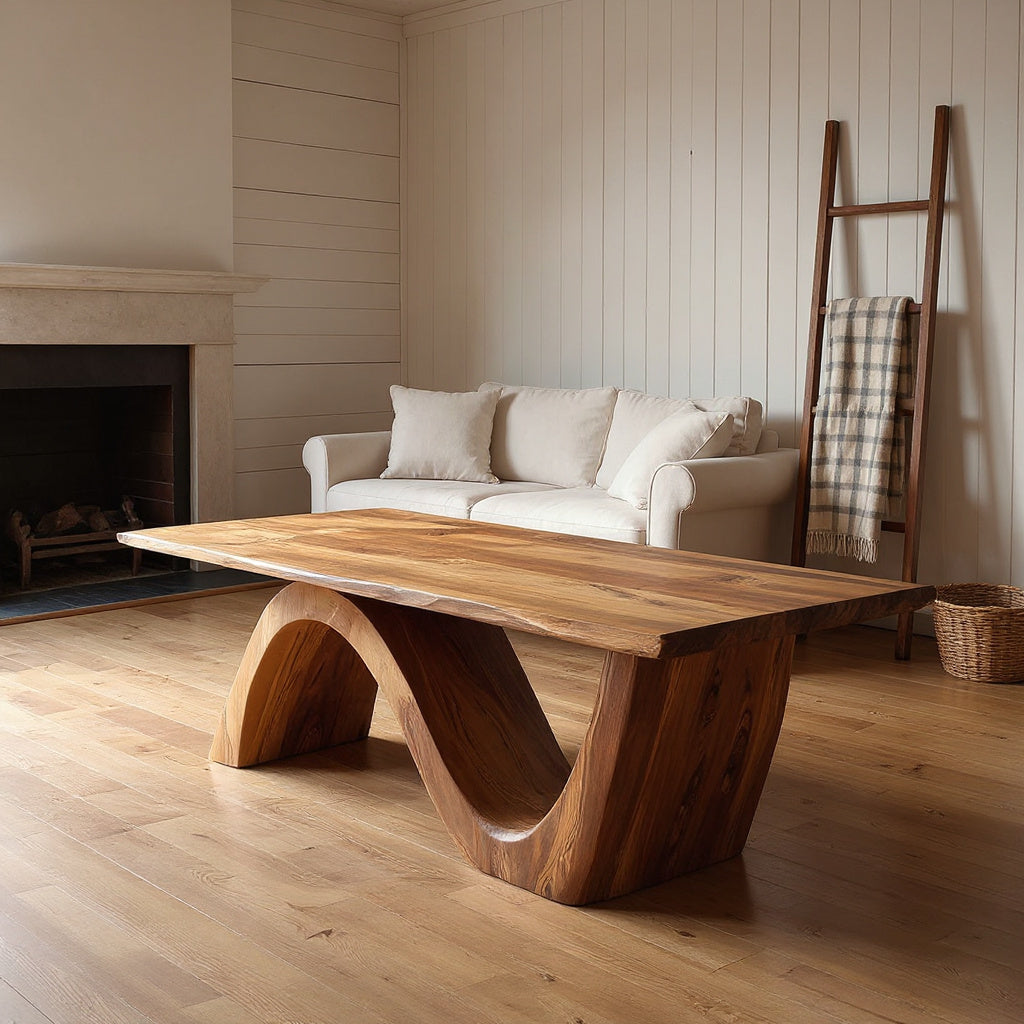 Contemporary Curved Base Wood Dining Table For Dining Area