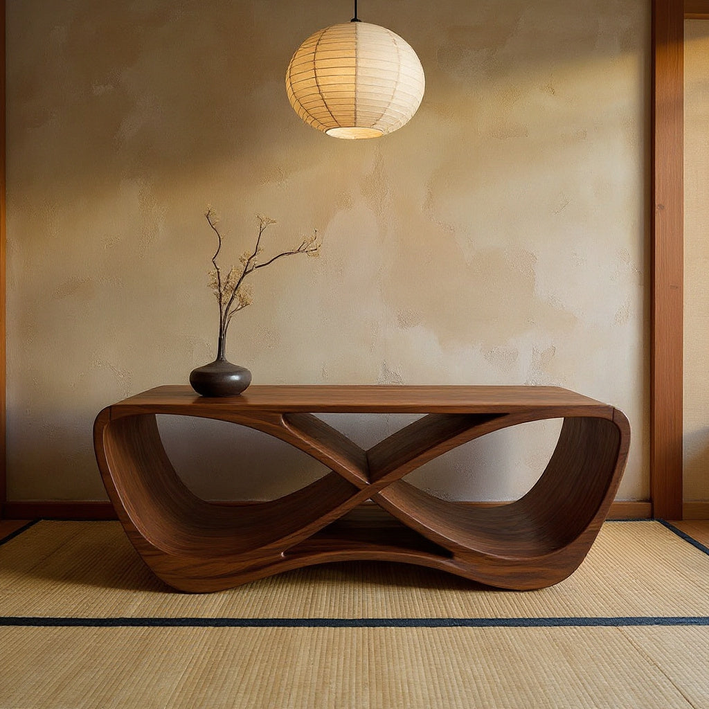 Contemporary Curved Wooden Record Player Console For Living Room