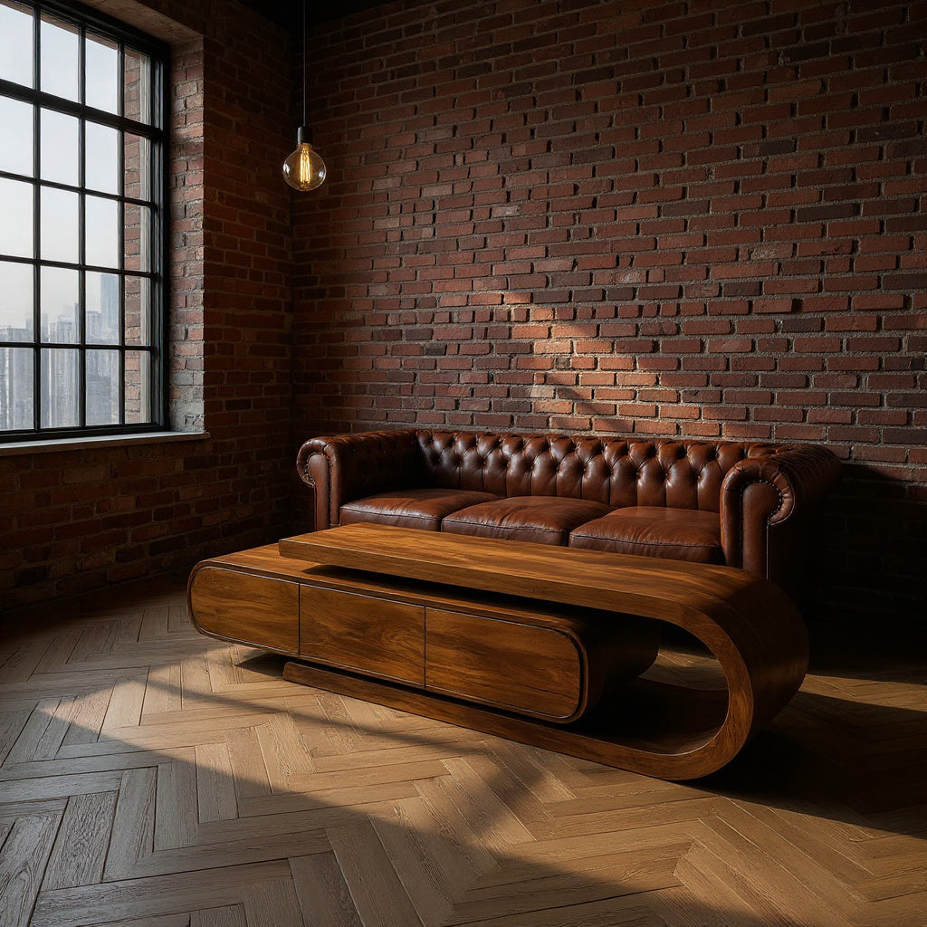 Contemporary Curved Wooden TV Console For Living Room