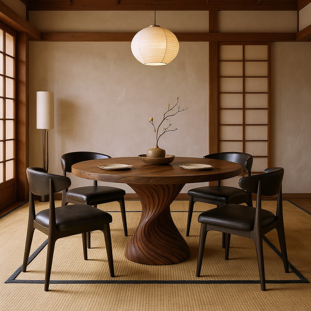 Contemporary Dining Table With Spiral Pedestal For Family Dining Room