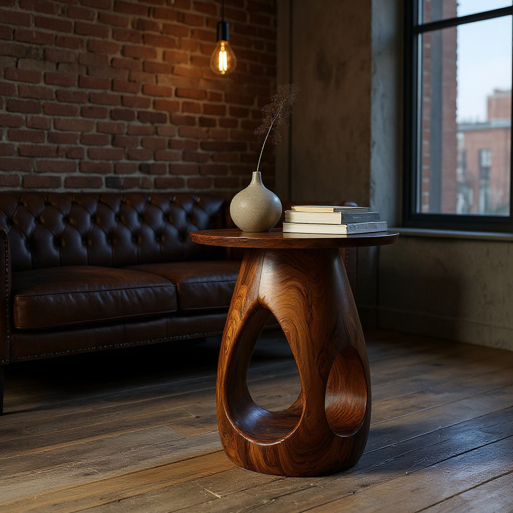Contemporary Natural Wood Hollow Form Side Table For Living