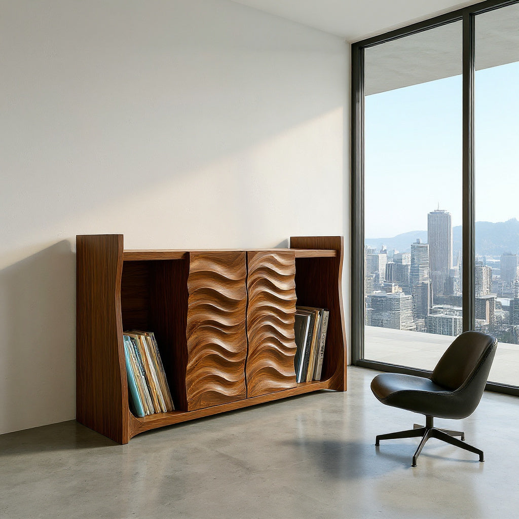 Contemporary Open Bookshelf With Carved Doors For Home Library