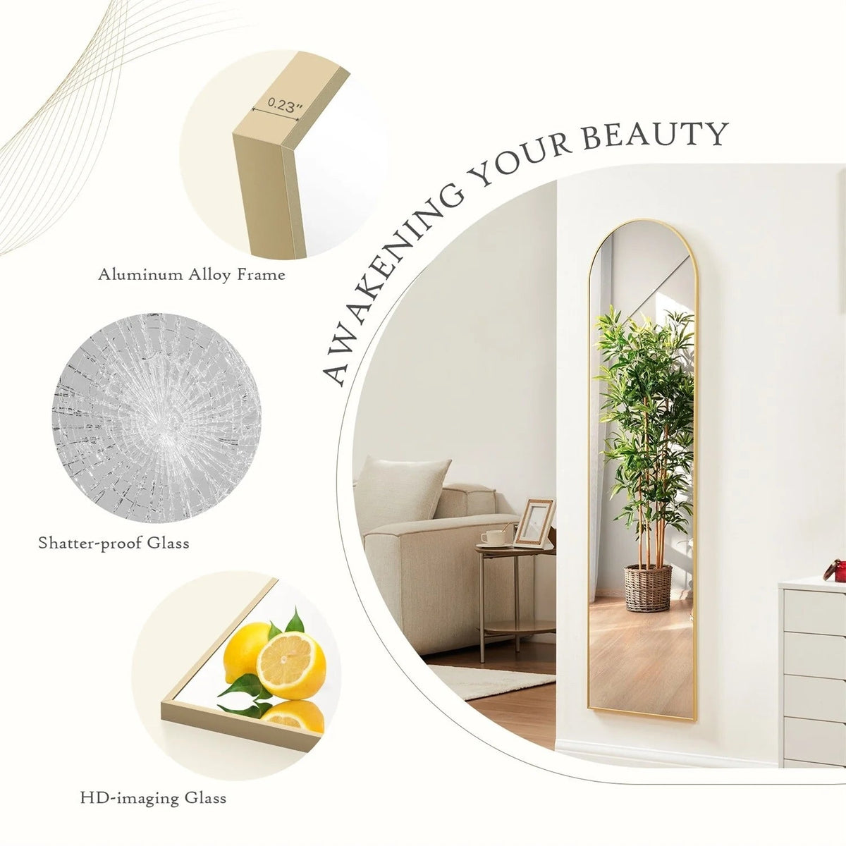 Full-Length Floor Mirror With Stand, Aluminum Alloy Frame - 71x30