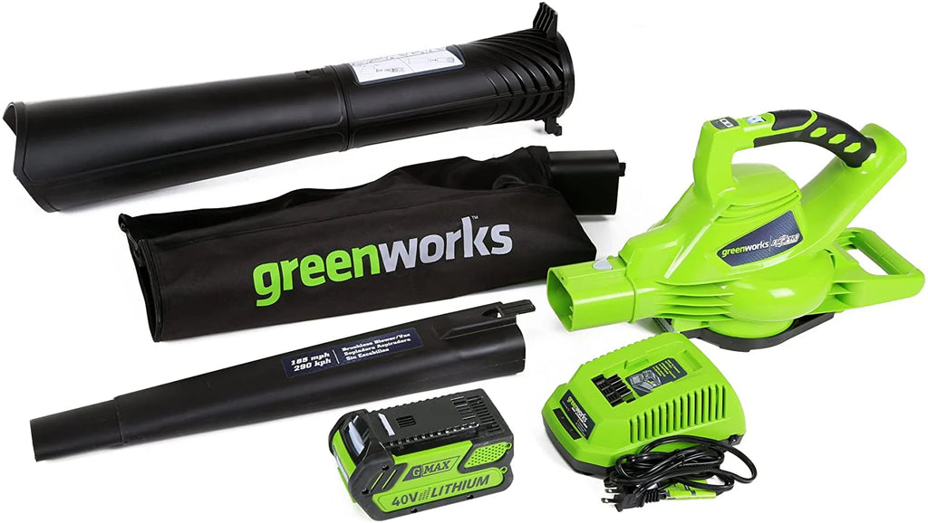 GreenWorks Cordless Leaf Blower/Vacuum, 40V 185 MPH, 4.0Ah Battery And Charger Included - 24322