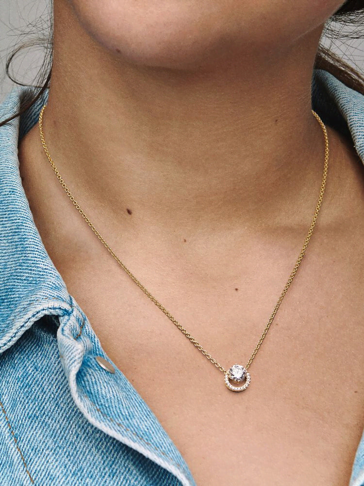 Sparkling Round Halo Pendant Collier Necklace