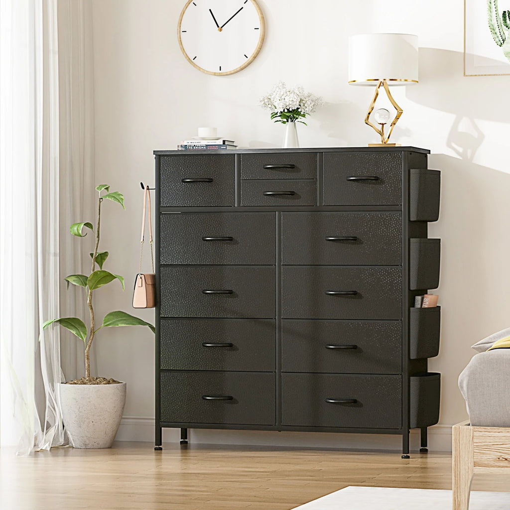 12-Drawer Fabric Dresser With Wood Top And Metal Frame