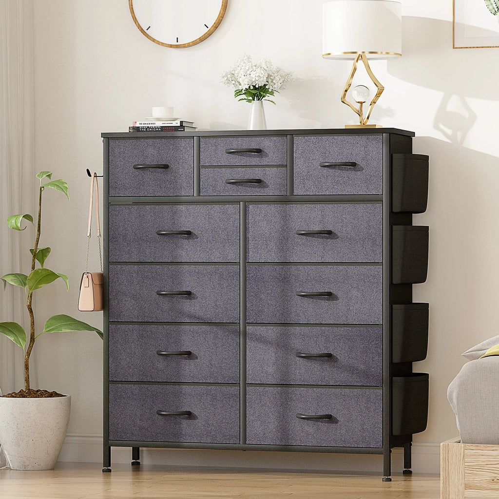 12-Drawer Fabric Dresser With Wood Top And Metal Frame