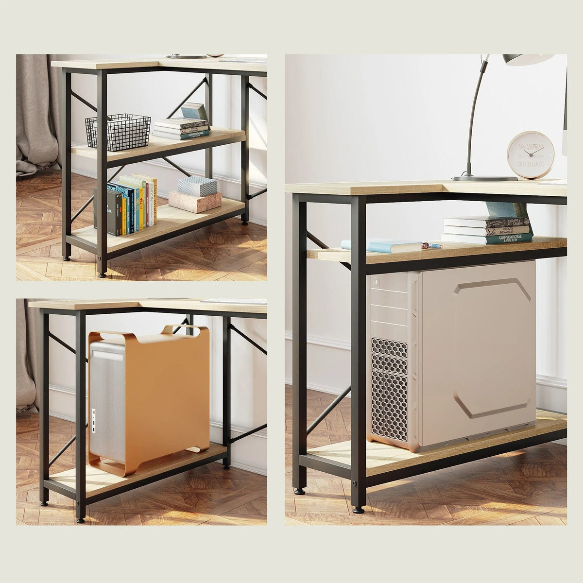 Small L-Shaped Computer Desk With Reversible Storage Shelves - 55-Inch / 47-Inch