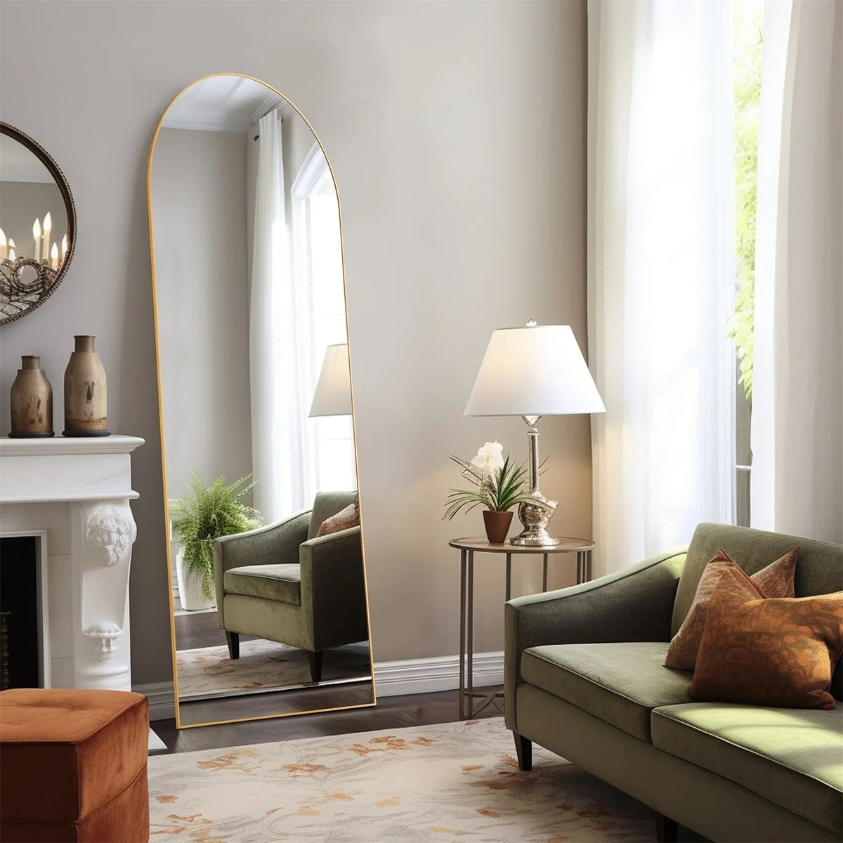 Full-Length Floor Mirror With Stand, Aluminum Alloy Frame - 71x30