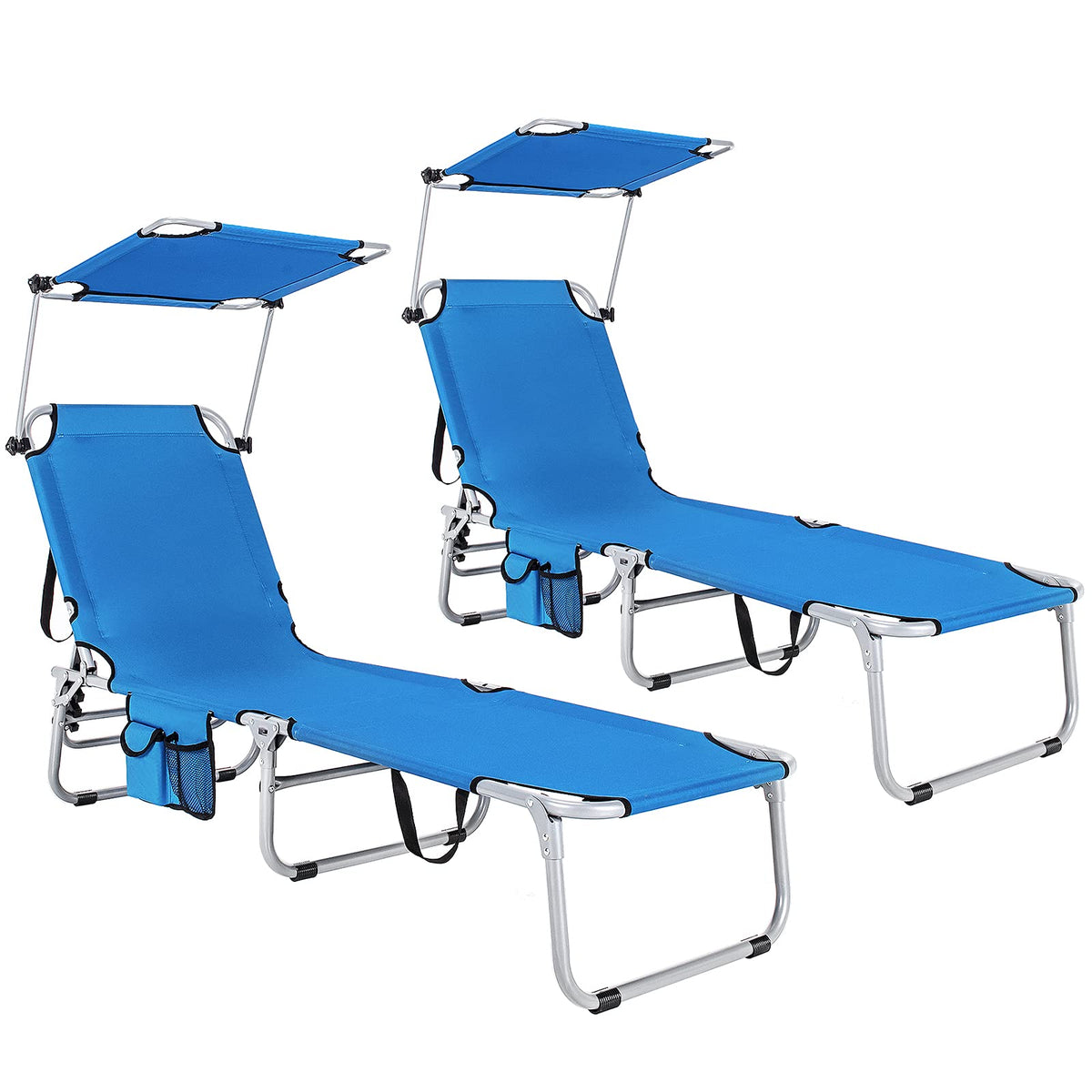 Folding Lounge Chair with Canopy, Storage Pocket, and 5 Adjustable Positions