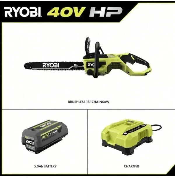 RYOBI 40V Cordless Chainsaw Kit, 18 Inch, Green
