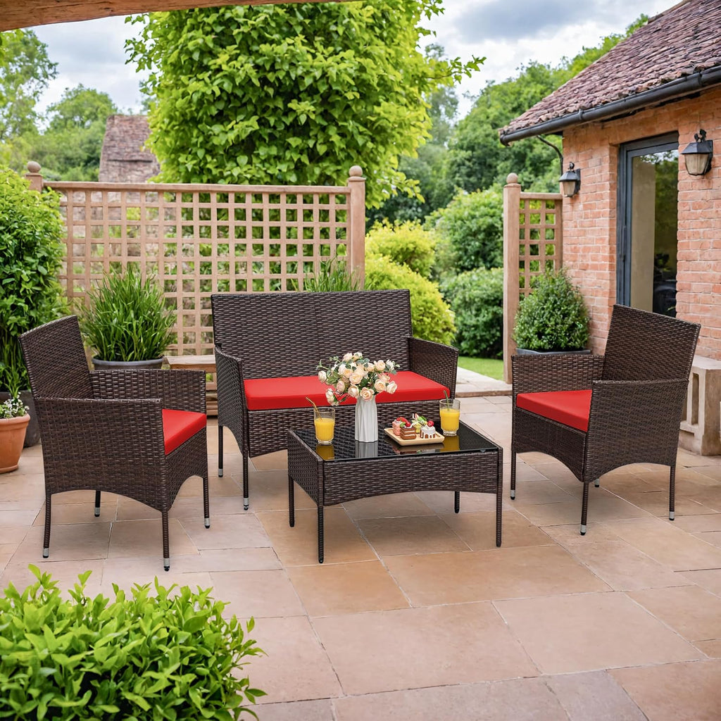 4-Piece Patio Rattan Wicker Furniture Set - T-LCRF834M18