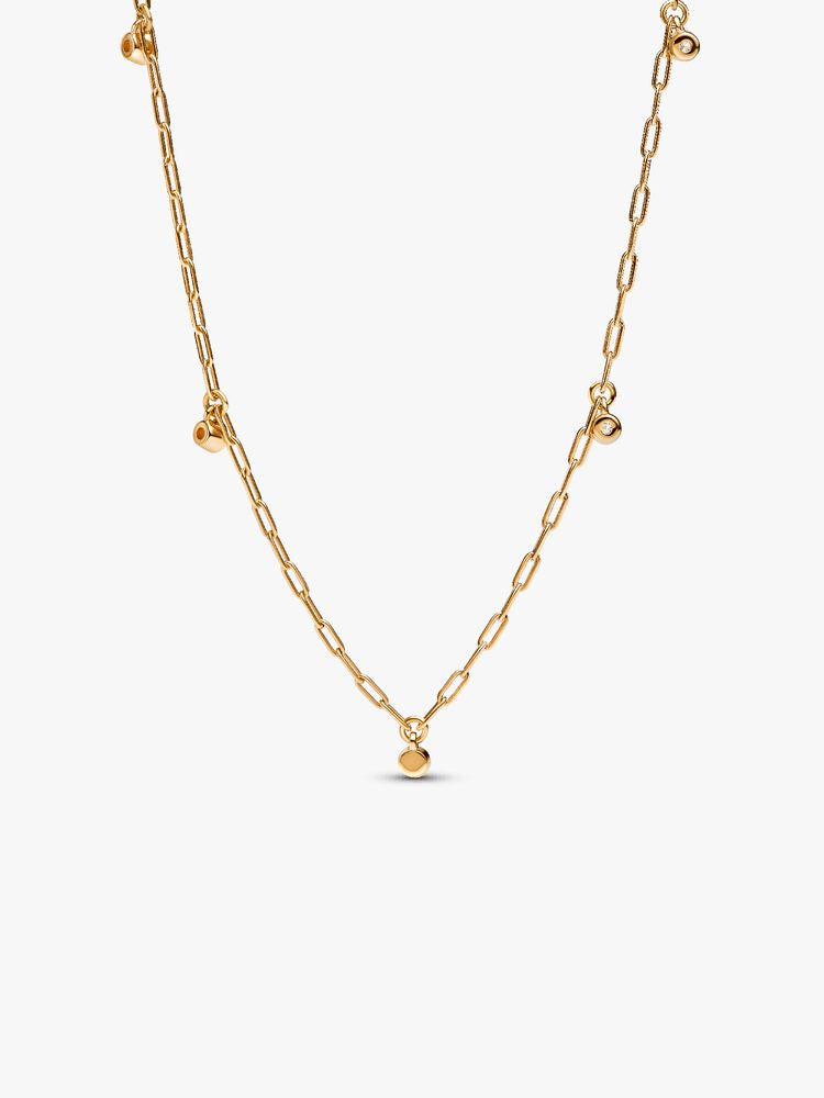 Pandora Era Bezel Lab-Grown Diamond Dangle Station Paperclip Chain Necklace