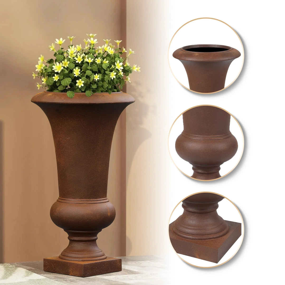 Handmade Fiber Stone Urn Planter Pot, 22.75 in Tall x 13.13 in Diameter