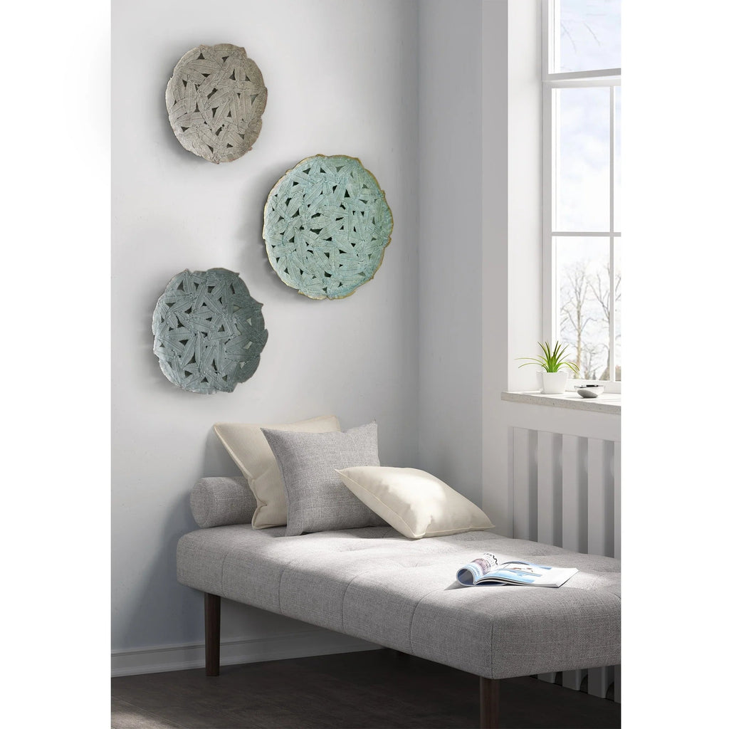 Textured Feather 3-Piece Metal Disc Wall Decor Set - 20in, 17.25in, 14.25in
