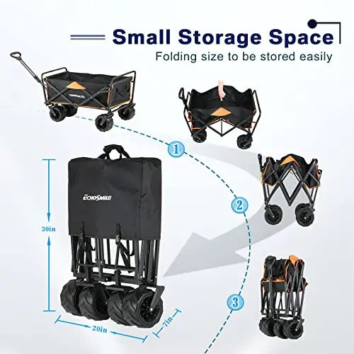 EchoSmile Collapsible Utility Wagon, 350 Lbs Capacity, 35.4 x 21.6 x 19.6 in, 4 x 7 in Wheels