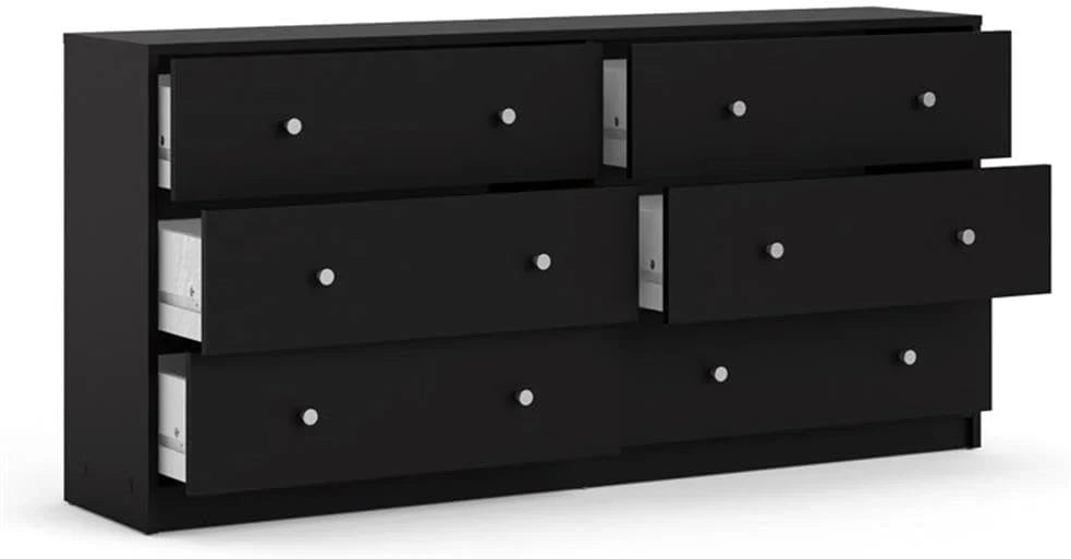 3-Piece Scandinavian Engineered Wood Bedroom Furniture Set With Black 6-Drawer Dresser, 3-Drawer Chest And Nightstand