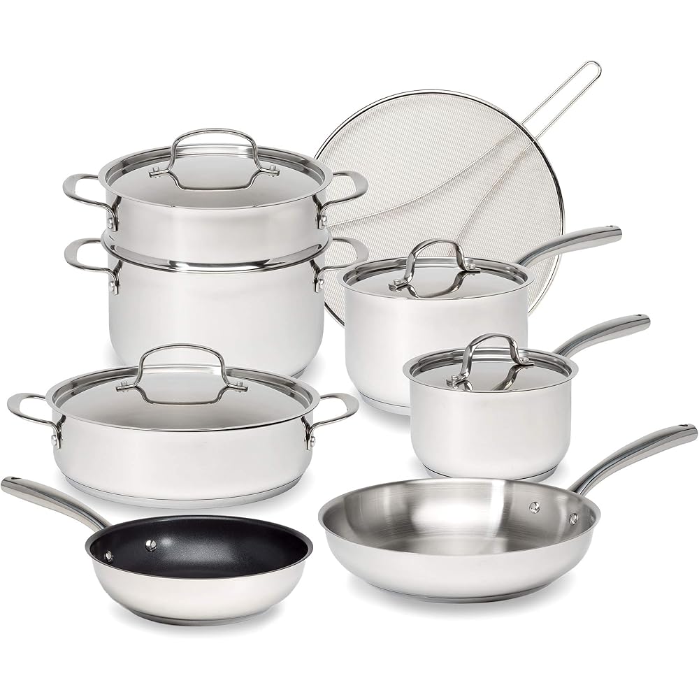 Goodful 12-Piece Classic Stainless Steel Cookware Set With Tri-Ply Base, Chrome