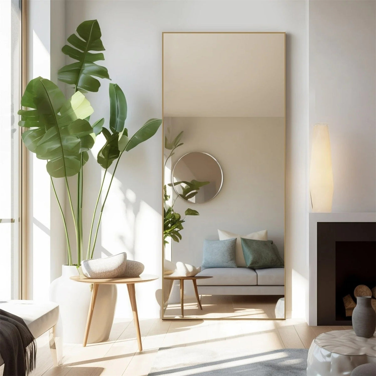 Full-Length Floor Mirror With Stand, Aluminum Alloy Frame - 71x30