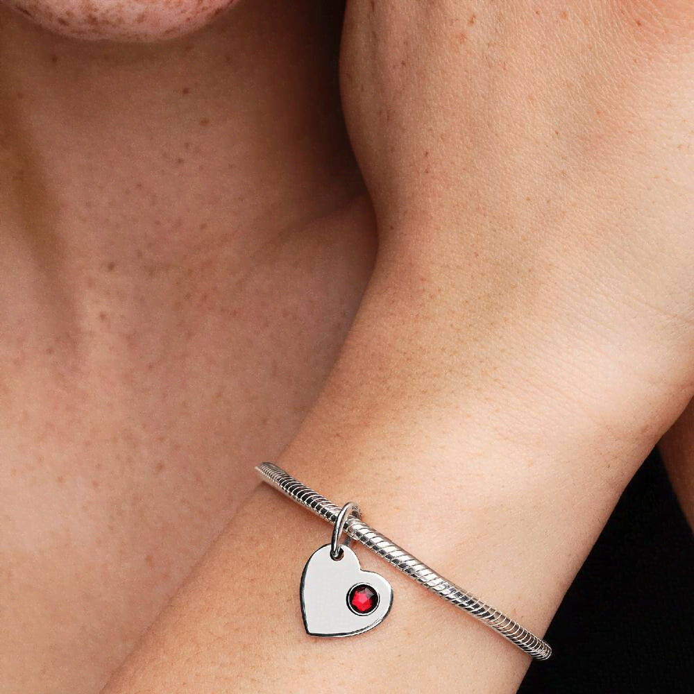 Engravable Heart Red Stone Dangle Charm