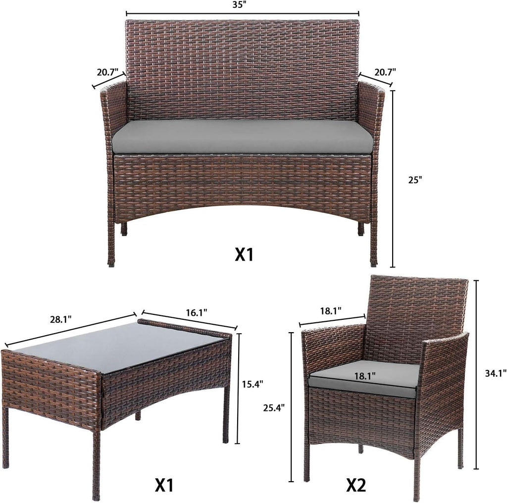 4-Piece Patio Rattan Wicker Furniture Set - T-LCRF834M18