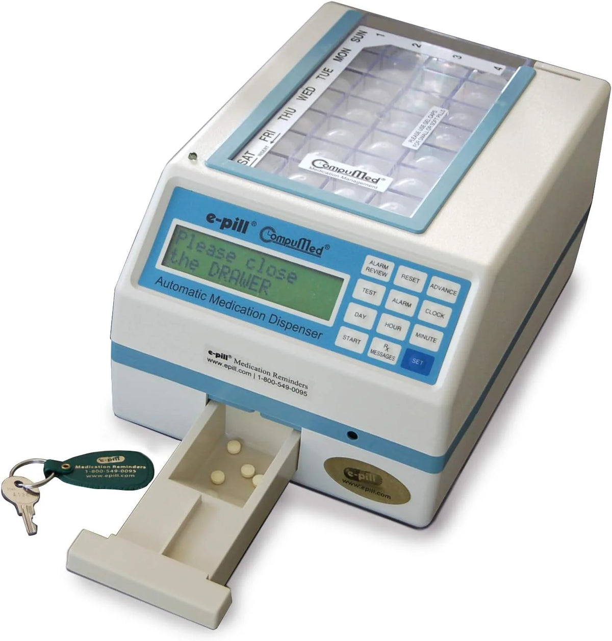 e-pill Automatic Pill Dispenser, Tamper Resistant, AC Powered, 7x4 Weekly Tray - CompuMed