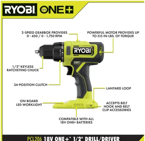 RYOBI ONE+ 18V Cordless 6-Tool Combo Kit - PCL1600K2