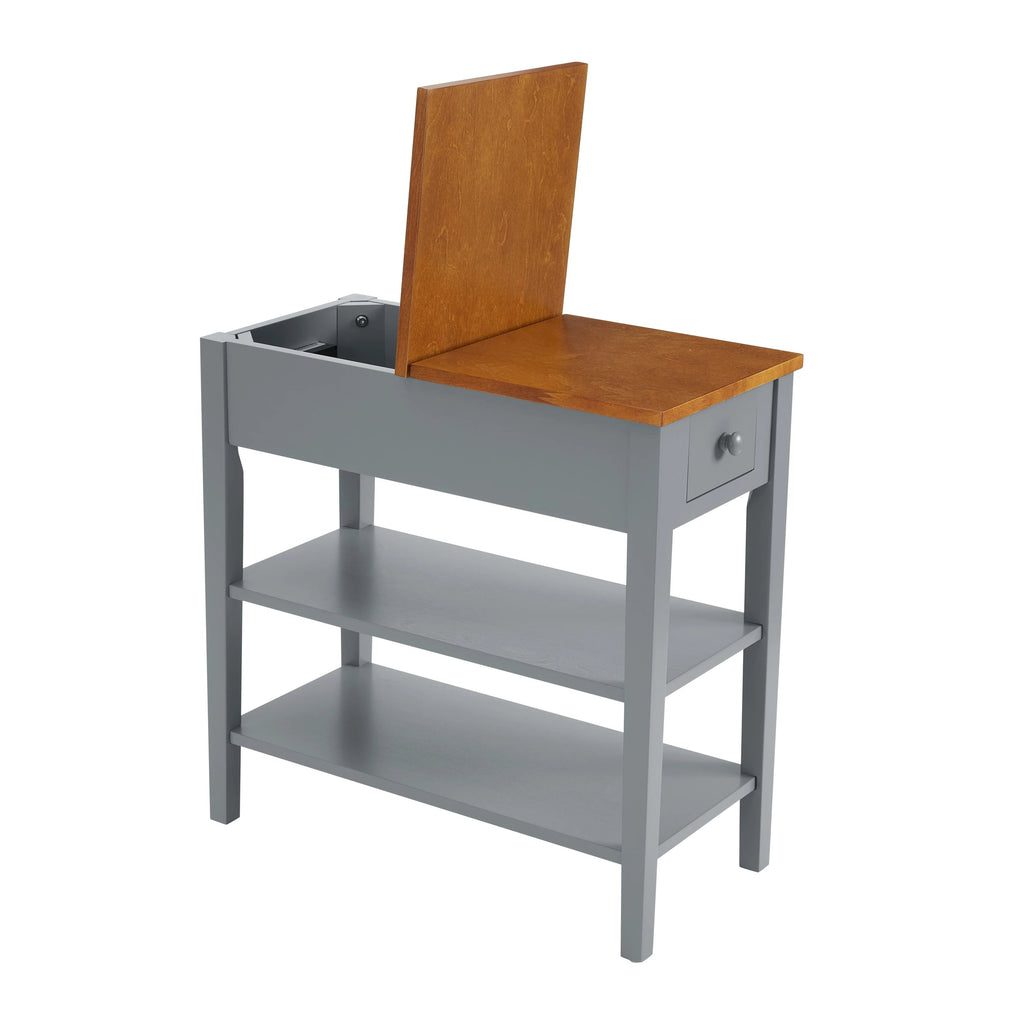 Narrow 2-Tone End Table With USB Charging Ports, 11.8 Inches Wide