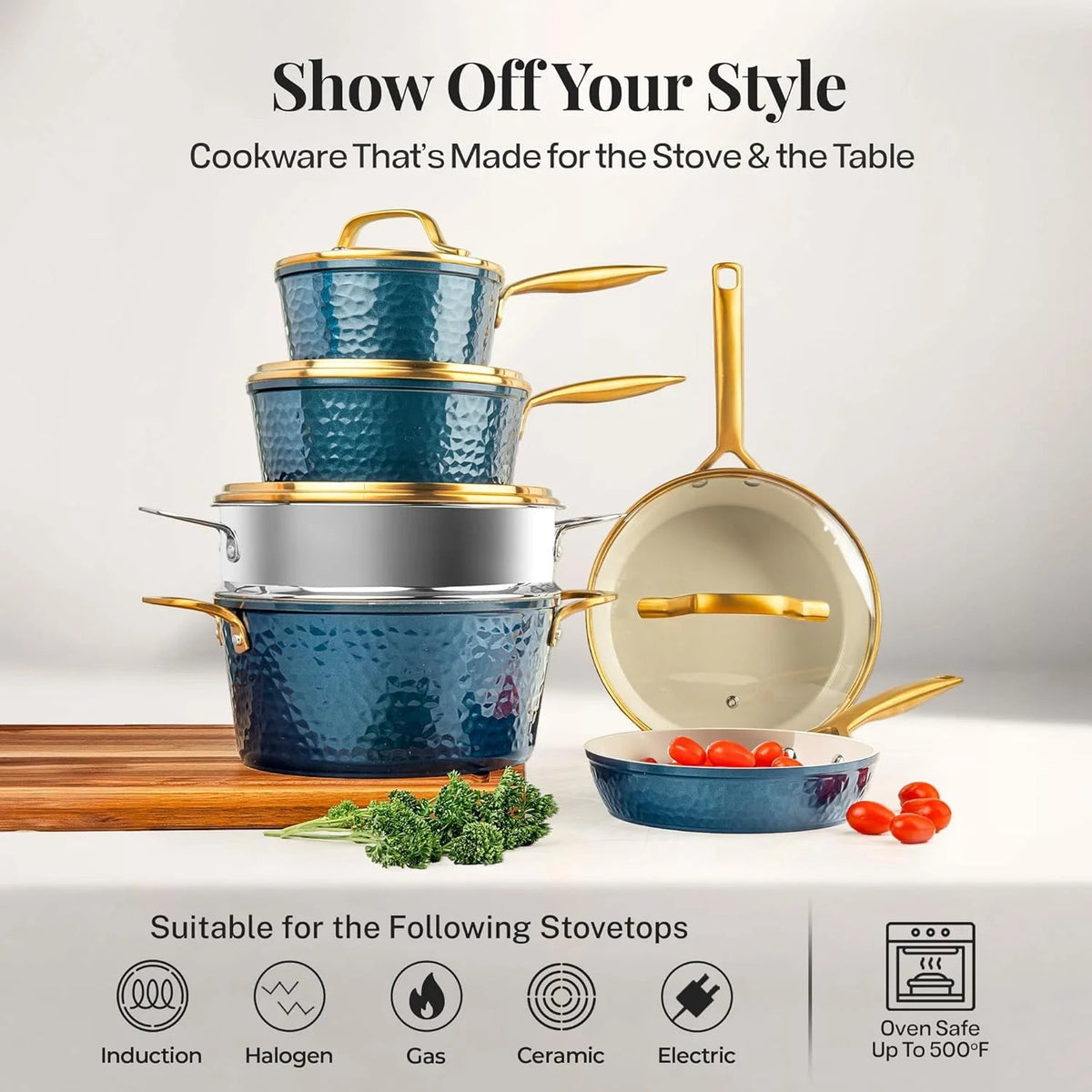 Gotham Steel Hammered 20 Pc Ceramic Nonstick Cookware Set, Copper