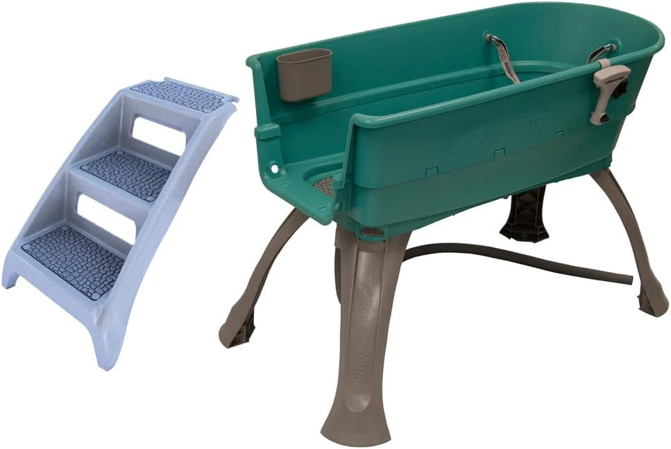 Booster Bath Large Elevated Pet Bathing Tub With Teal Steps Combo - 45 in x 21.25 in x 15 in
