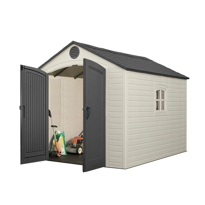 Plastic Traditional Storage Shed 8 Ft W x 10 Ft D, Desert Tan And Dark Brown