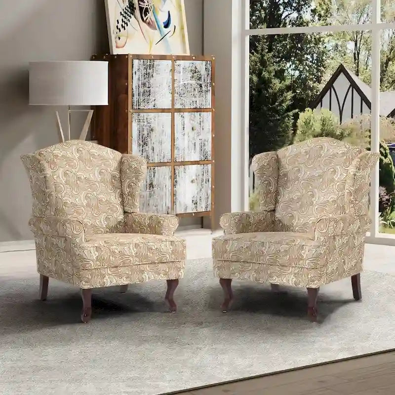 Traditional Wingback Upholstered Accent Chairs, Set of 2, 31 W x 31.8 D x 42.9 H