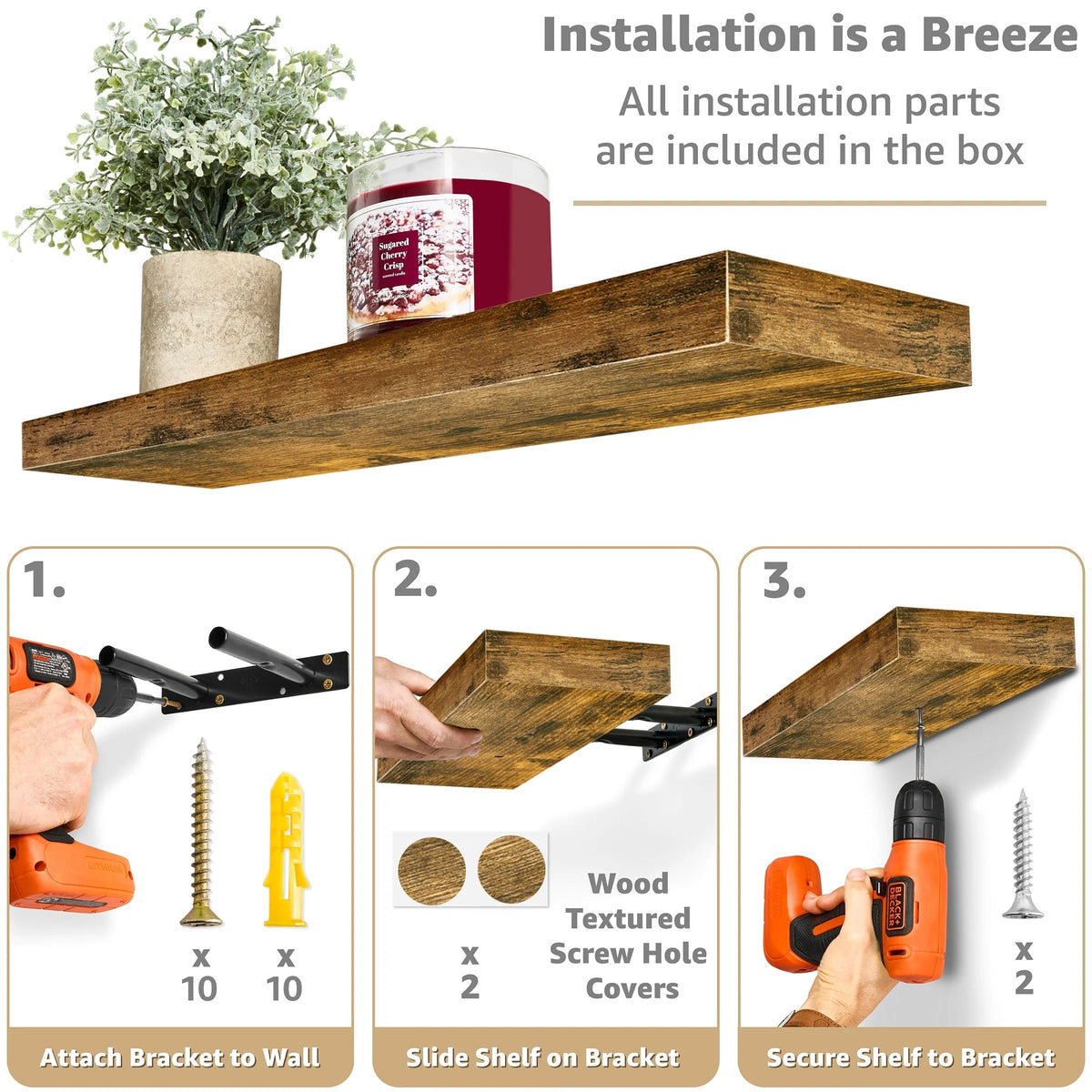 24 Inch Extra Long Floating Wall Shelf Set, 2 Count