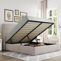 Queen Size Lift-Up Storage Bed With Wingback Headboard, Upholstered Platform Bed Frame With Hidden Storage