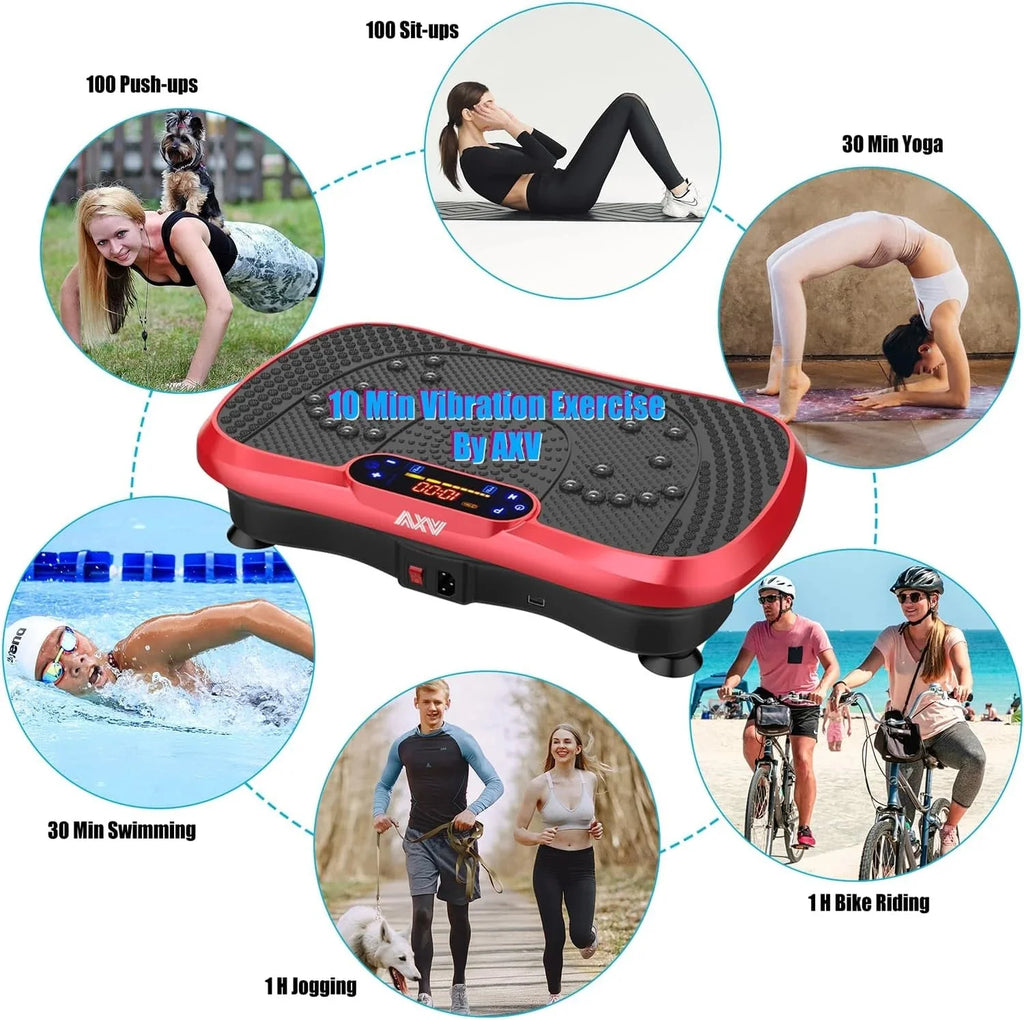 AXV Vibration Plate Fitness Platform, Gray, 2 Resistance Bands - Slim-Gray