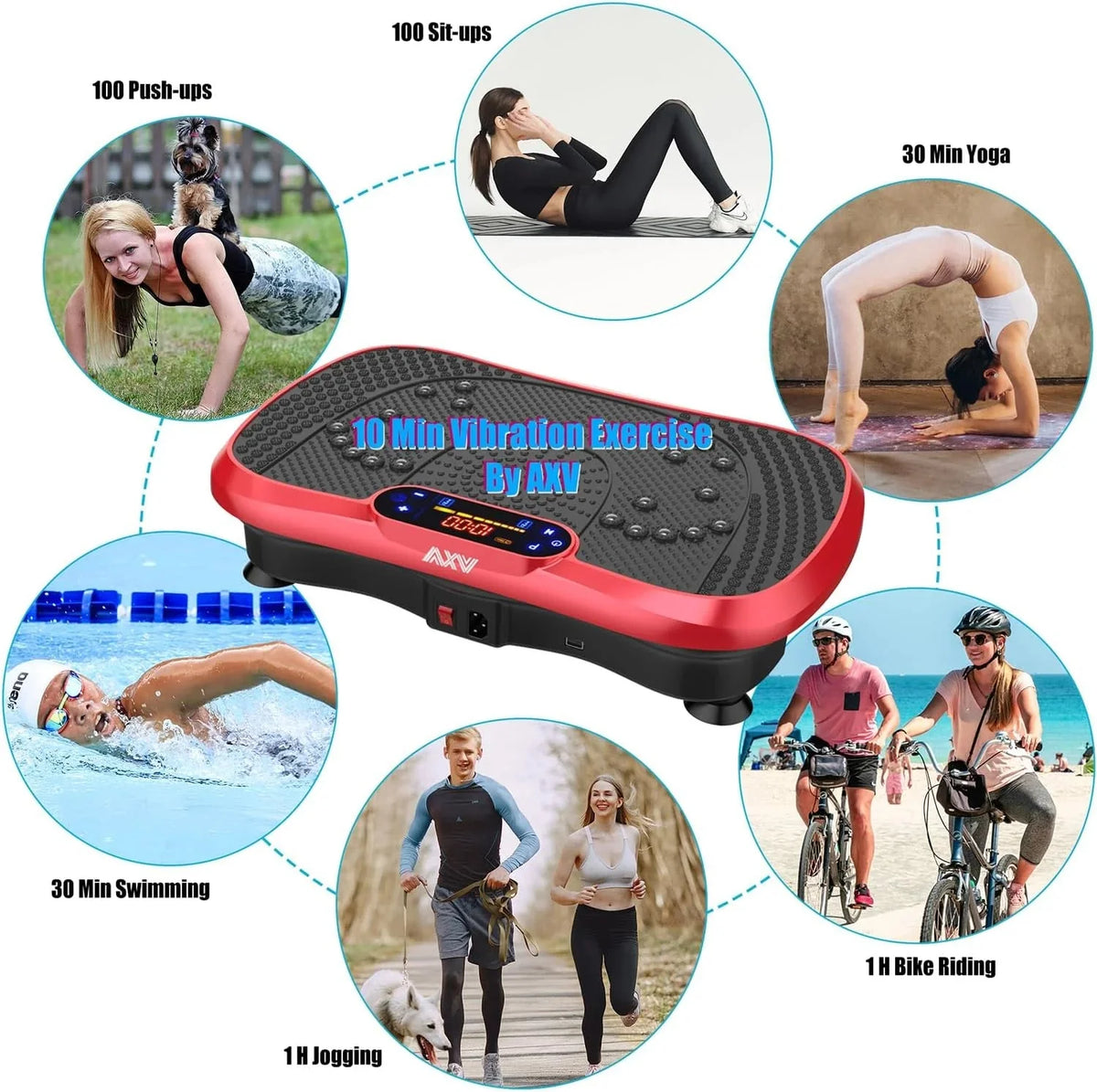 AXV Vibration Plate Fitness Platform, Gray, 2 Resistance Bands - Slim-Gray