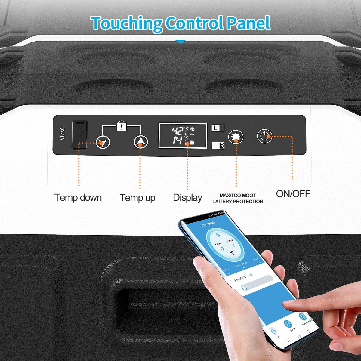 DISHUP Portable Car Refrigerator 12V, 53QT (50L), Dual Zone - Black