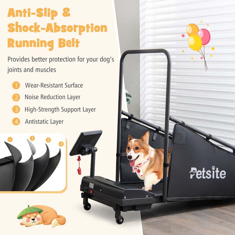 Dog Treadmill Pet Running Machine, 200 lbs Capacity, 1.4 inch LCD Screen - Black