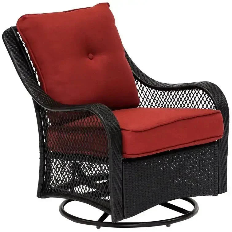 Hanover Orleans 5-Piece Steel Patio Fire Pit Conversation Set With Navy Blue Cushions, Swivel Gliders And Square Fire Pit Table