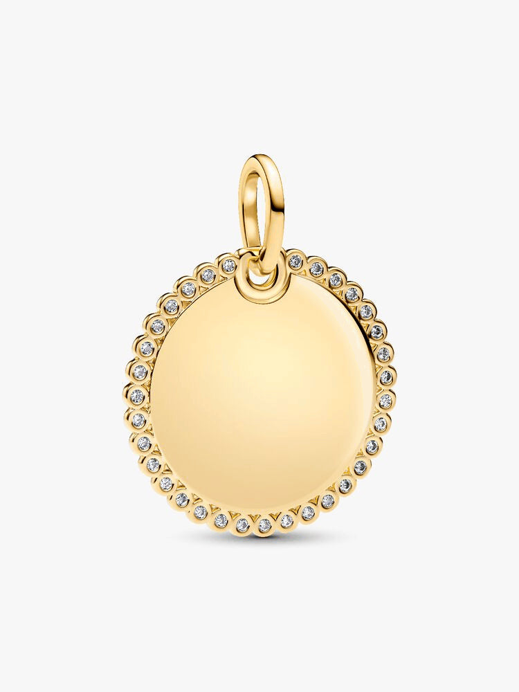 Engravable Sparkling Round Tag Pendant Necklace