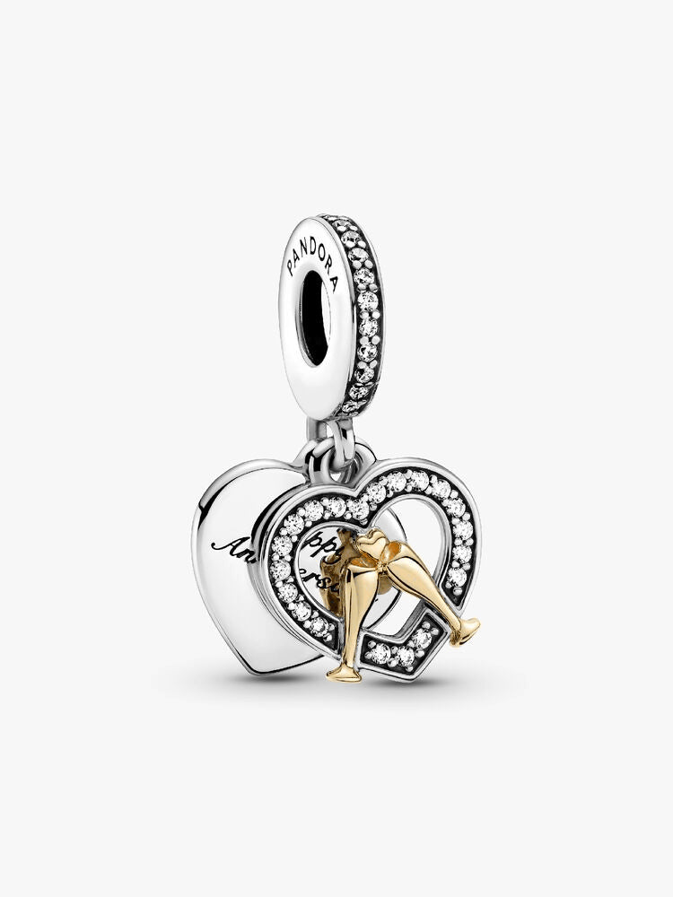 Two-tone Happy Anniversary Charm & Bracelet Set