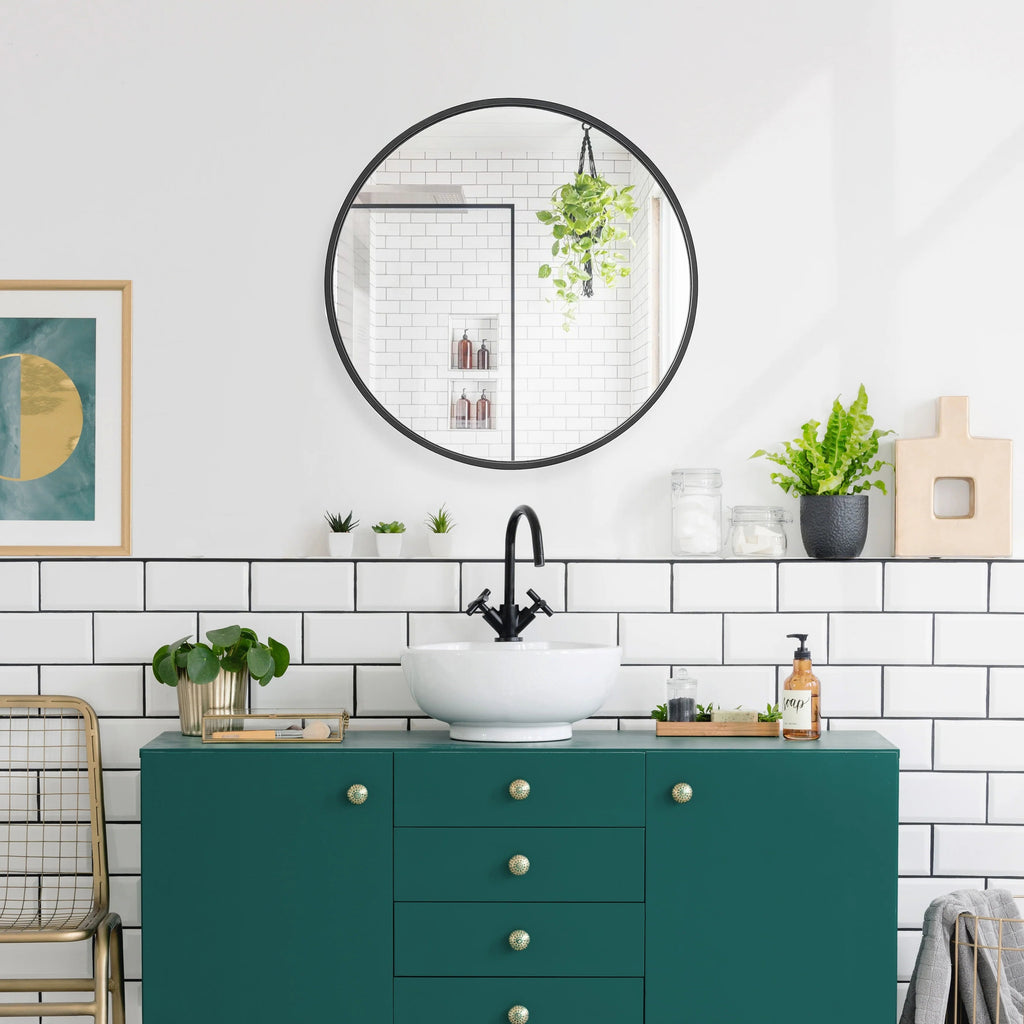 Round Aluminum Wall Mirror With Decorative Metal Frame