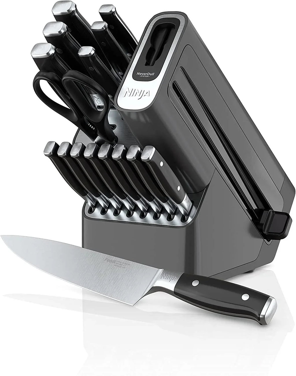 Ninja Foodi NeverDull 17 Piece Premium Knife System Block Set, Stainless Steel/Black - K32017