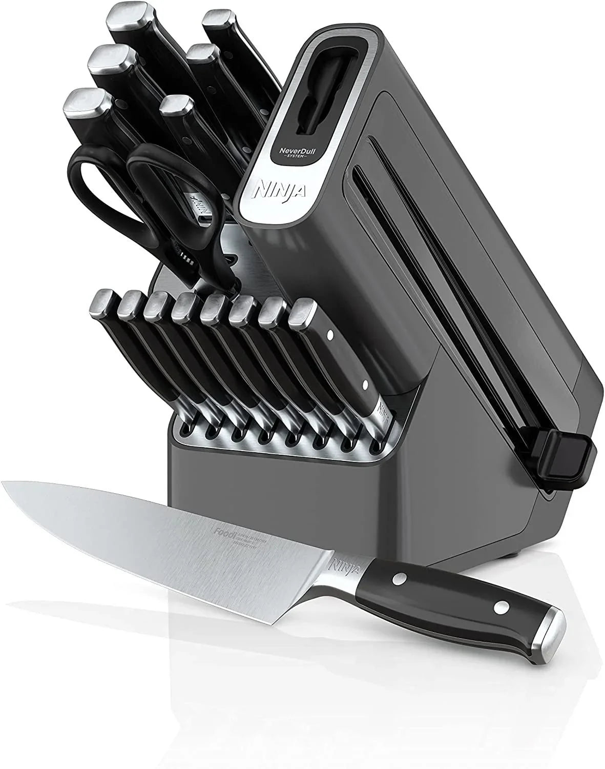 Ninja Foodi NeverDull 17 Piece Premium Knife System Block Set, Stainless Steel/Black - K32017