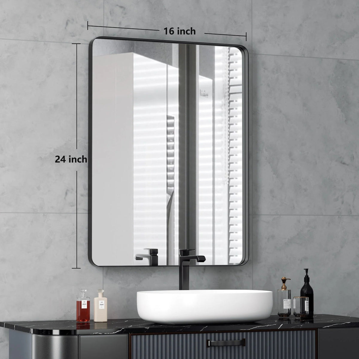 Framed Wall Vanity Mirror With Rounded Corners, 1 Piece