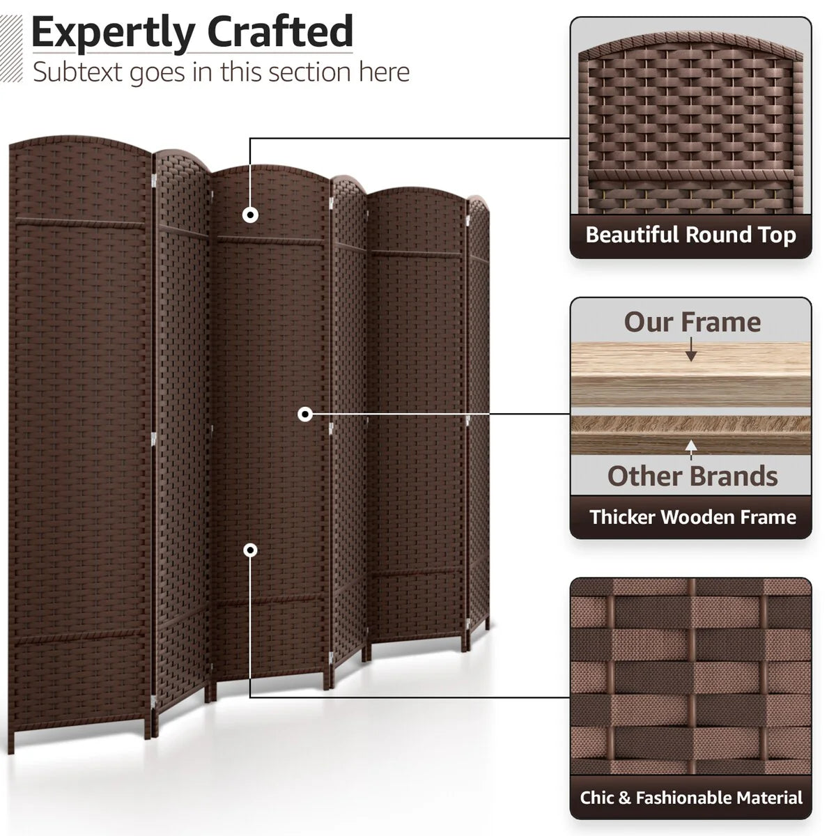 6-Panel Room Divider Privacy Screen With Hand-Woven Mesh Panels - 6 Ft Tall