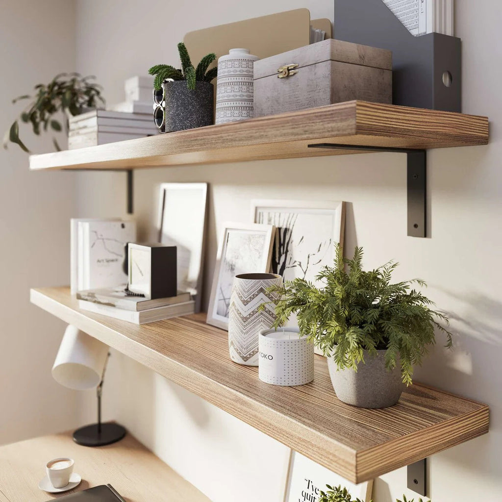 Rustic Floating Wall Shelves, 60 Inch, 2 Piece, Burnt Wood